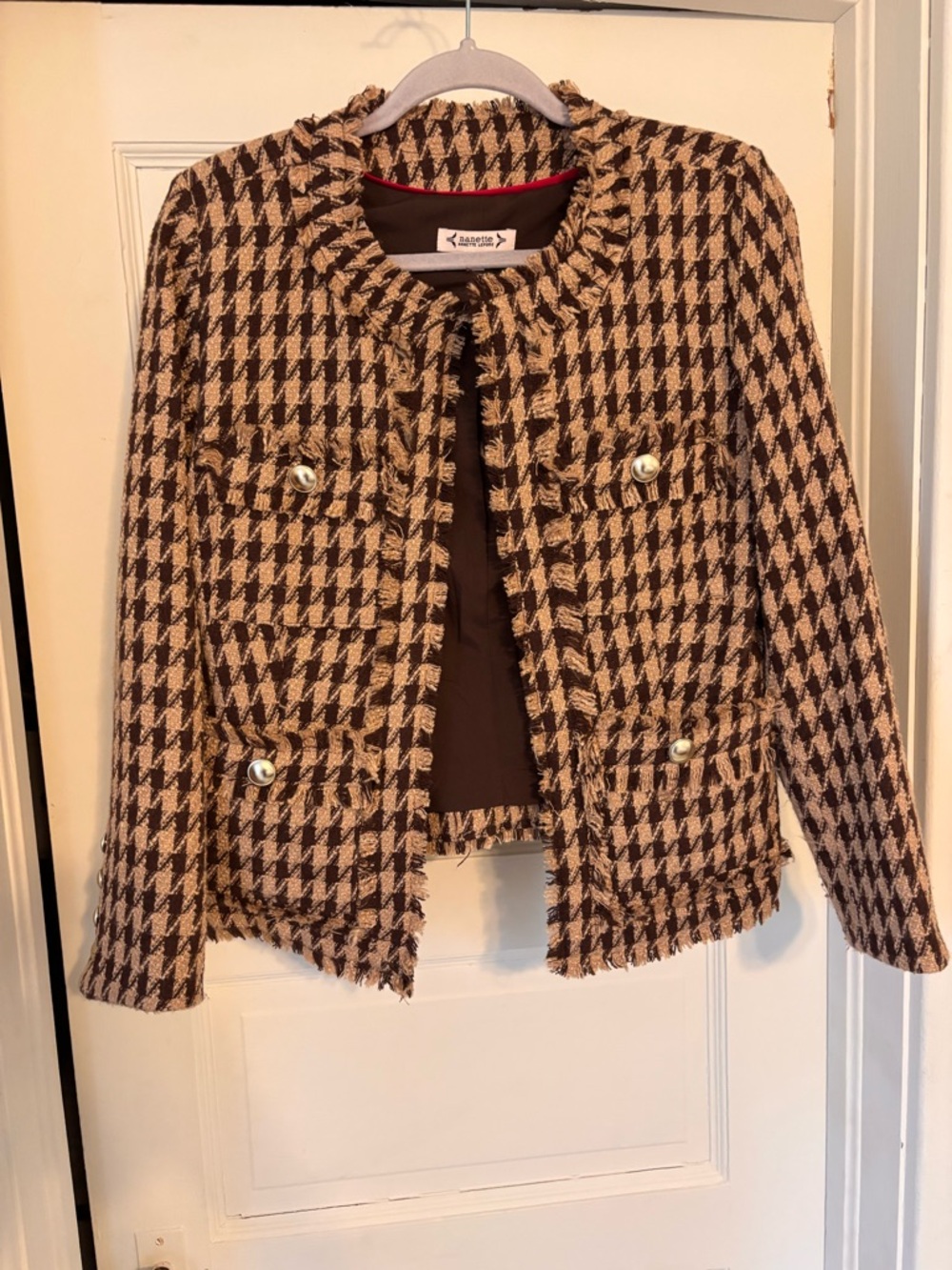 Nannette Lepore Brown & Tan Houndstooth Tweed Jacket